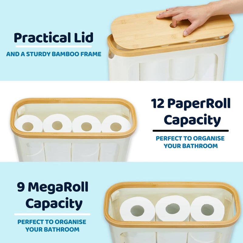 ROSOS Toilet Paper Storage with Lid, Large Toilet Paper Holder for up to 12 Rolls, Free Standing Bathroom Storage Organizer with Lid, Beige - Image 2